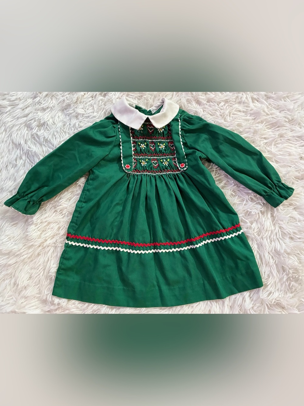 Vintage Polly Flinders 70s 80s Retro Hand Smocked Christmas Swedish Dress 3T
